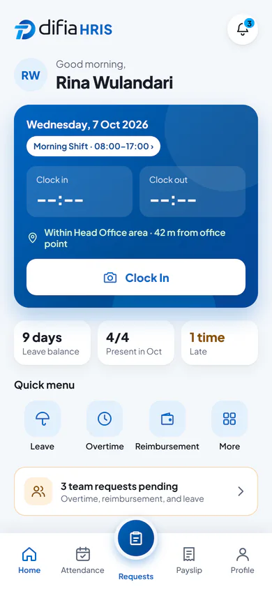 Employee app home screen