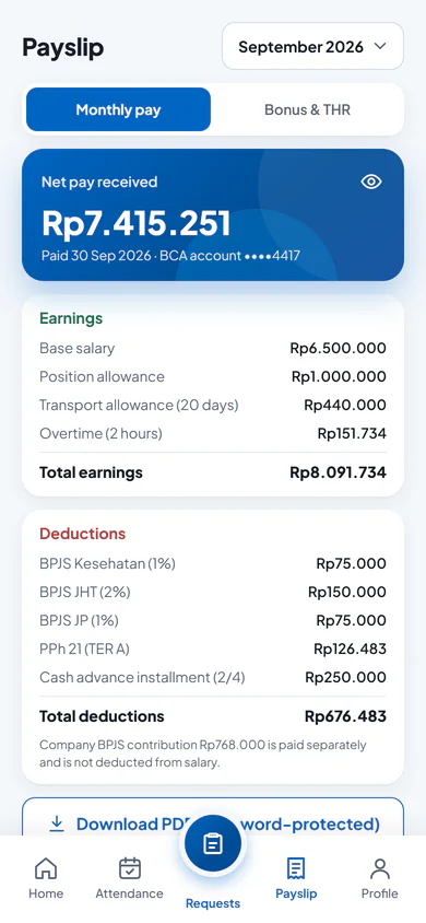 Payslip screen