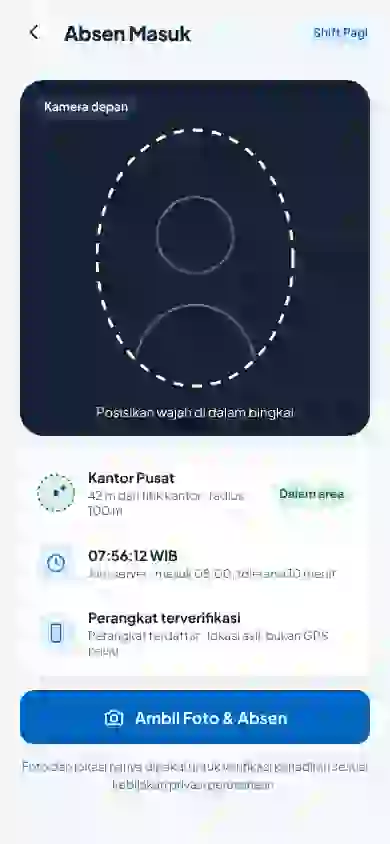Layar absen dengan selfie